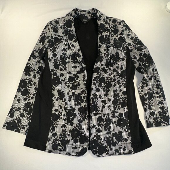 Slim Factor by Investments - Black and White Floral Lace Blazer Size M - Picture 5 of 11